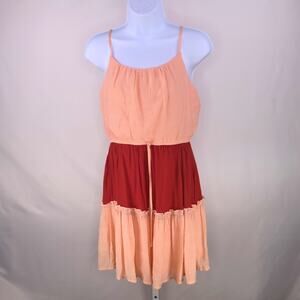 AUW Dress Womens Small Peach Tiered Sundress Mini Boho Coastal Peasant Vacation